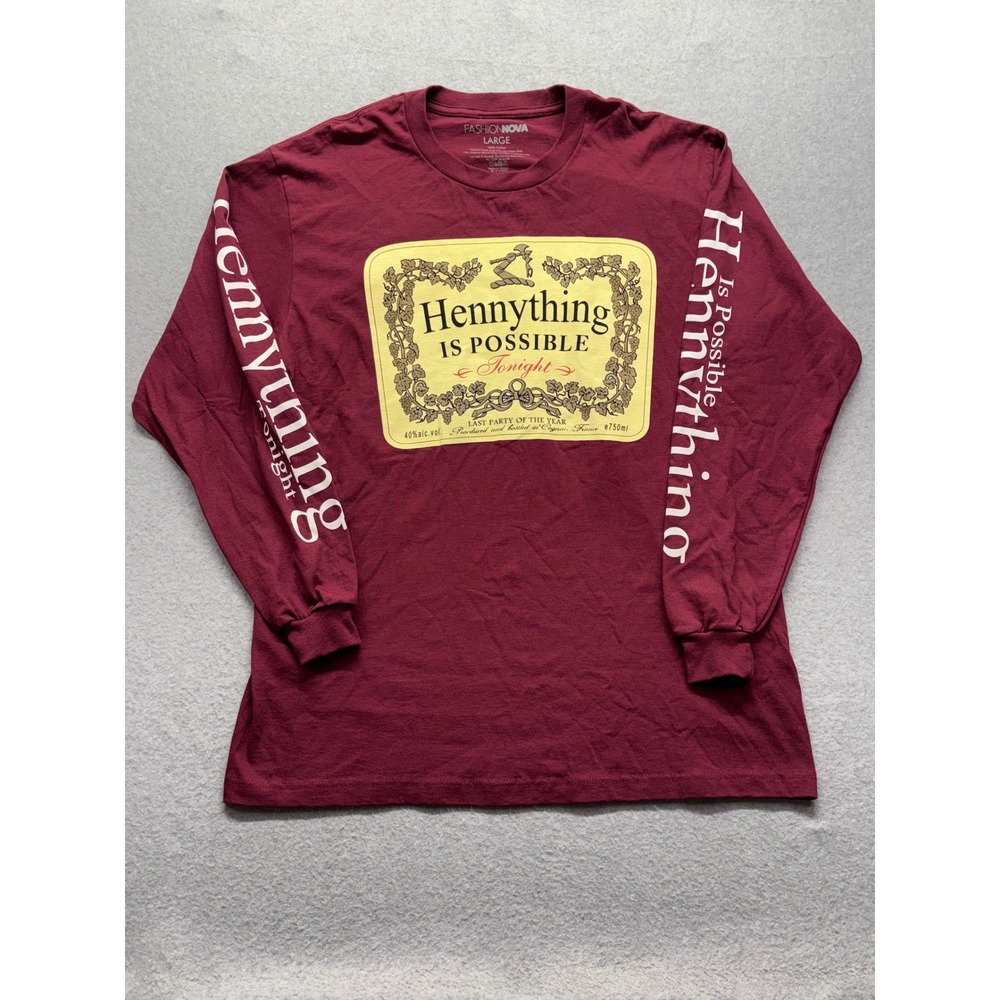 Fashion Nova Hennything Is Possible Long Sleeve Shirt Burgundy Mens Large L